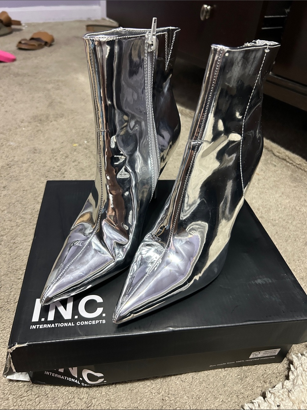 INC International Concepts Silver Pointed Toe Ankle Booties